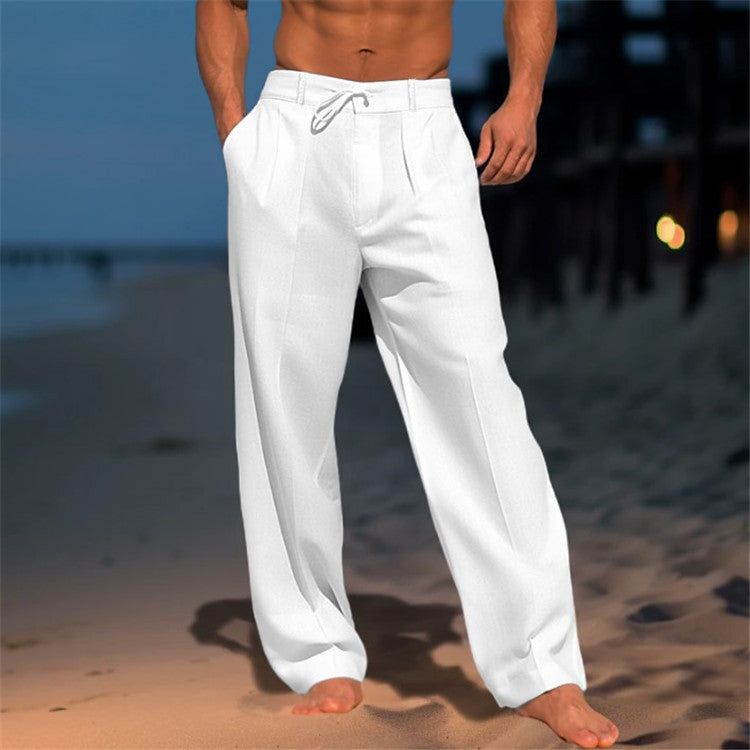 Men's Pants – 100% Linen – Relaxed Fit – Drawstring Waist – Full Length