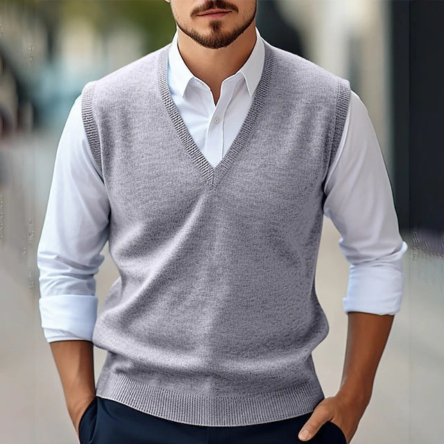 Men's Vest – Classic Fit – V-Neck – Lightly Knitted – Ribbed Edges