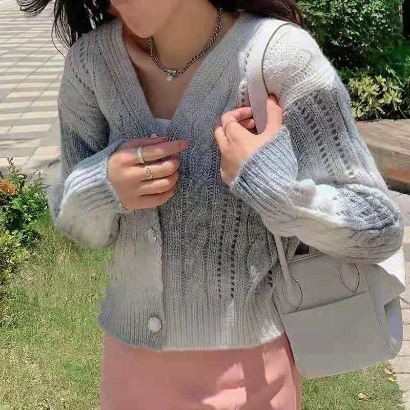 Women's Cardigan – Knitted – Relaxed Fit – Voluminous Sleeves – Cable Pattern