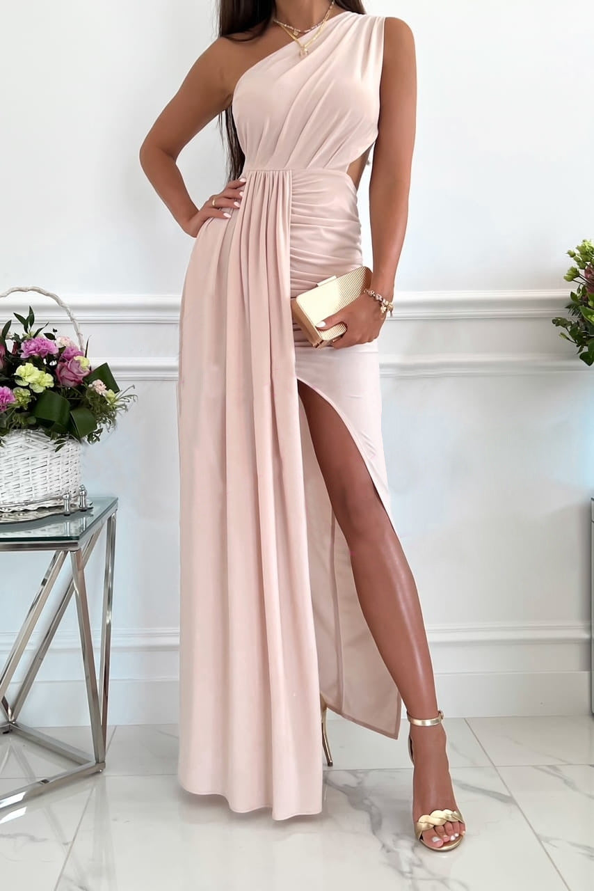 Dress for Women – One-shoulder – Slim Fit – Cut-out at Waist – Draped with Slit