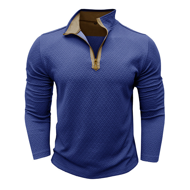 Men's Sweater – Cotton Knit – Regular Fit – Half Zipper – Textured Pattern