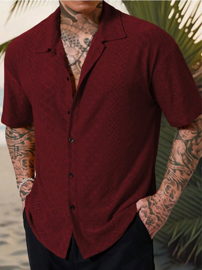 Men's Shirt with Buttons – Relaxed Fit – Lace – Short Sleeve – Breathable Casual Style