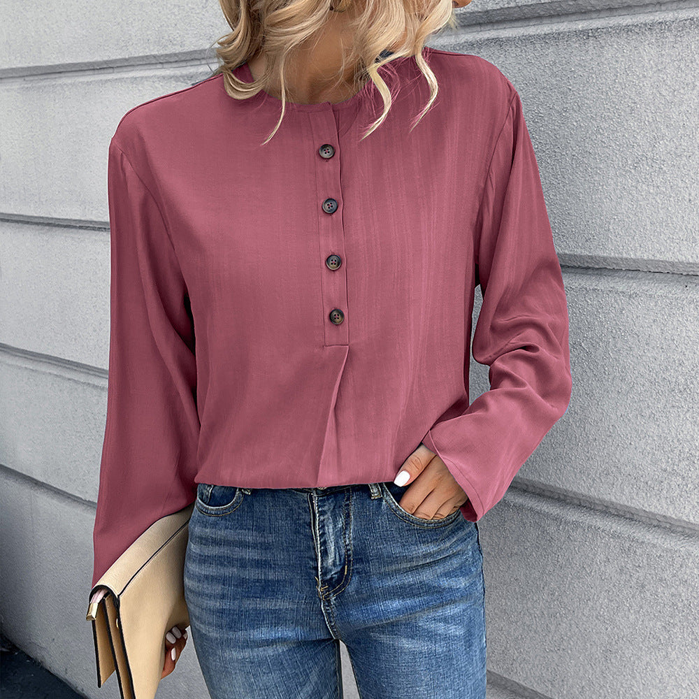 Women's Long Sleeve Shirt – Loose Fit – Cotton – Collarless – Casual Style