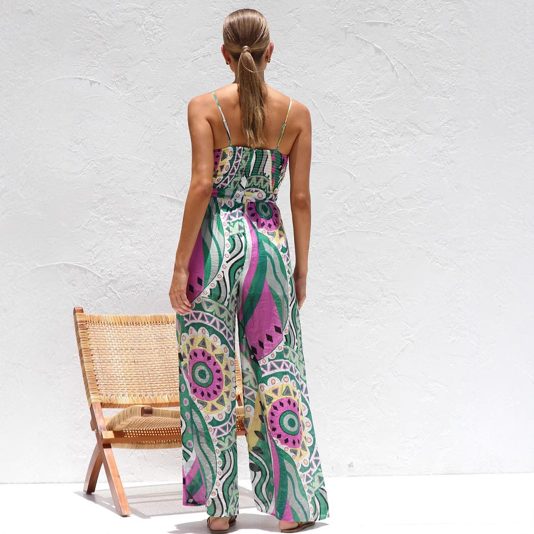 Women's Jumpsuit – Wide Leg – Spaghetti Straps – Front Tie – Light and Airy Fit