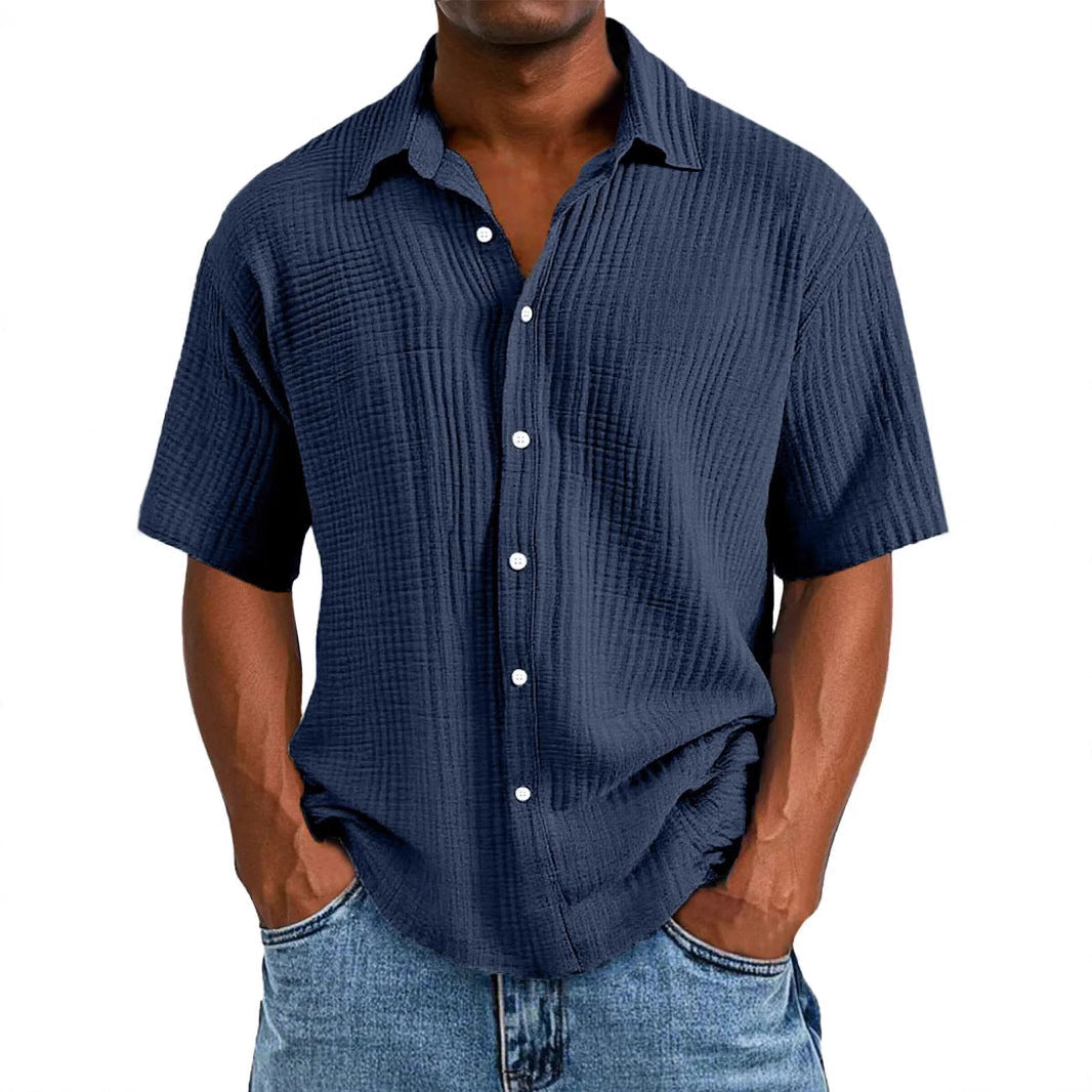Men's Shirt with Short Sleeves – Relaxed Fit – Breathable Natural Fiber – Collar and Buttons
