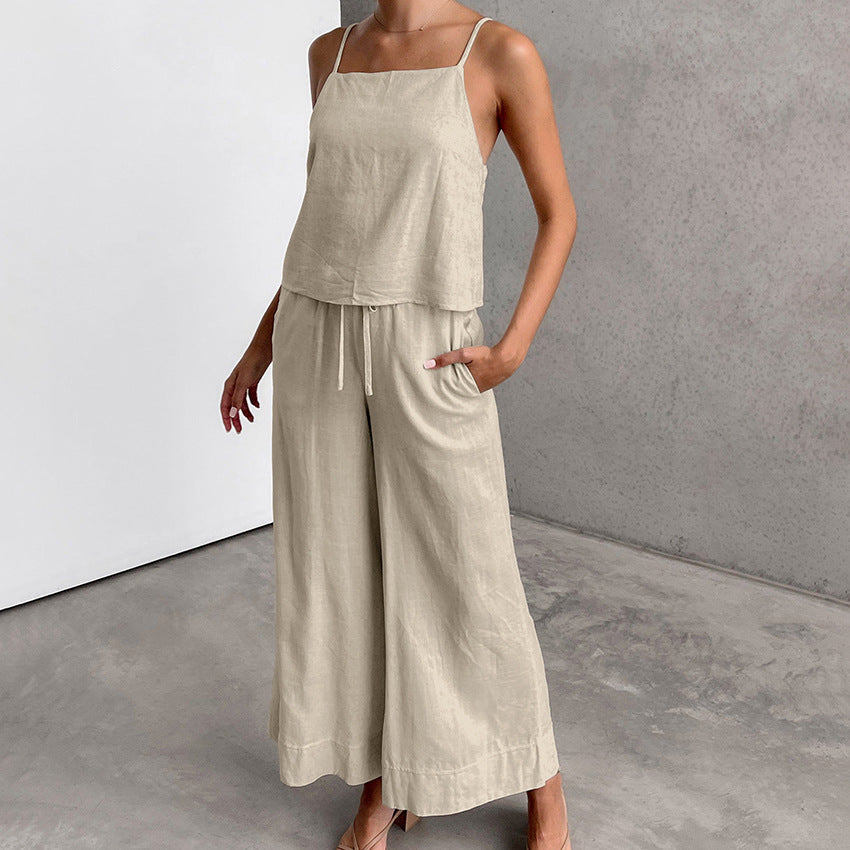 Women's Set with Sleeveless Top and Wide Pants – Linen Cotton – Relaxed Fit
