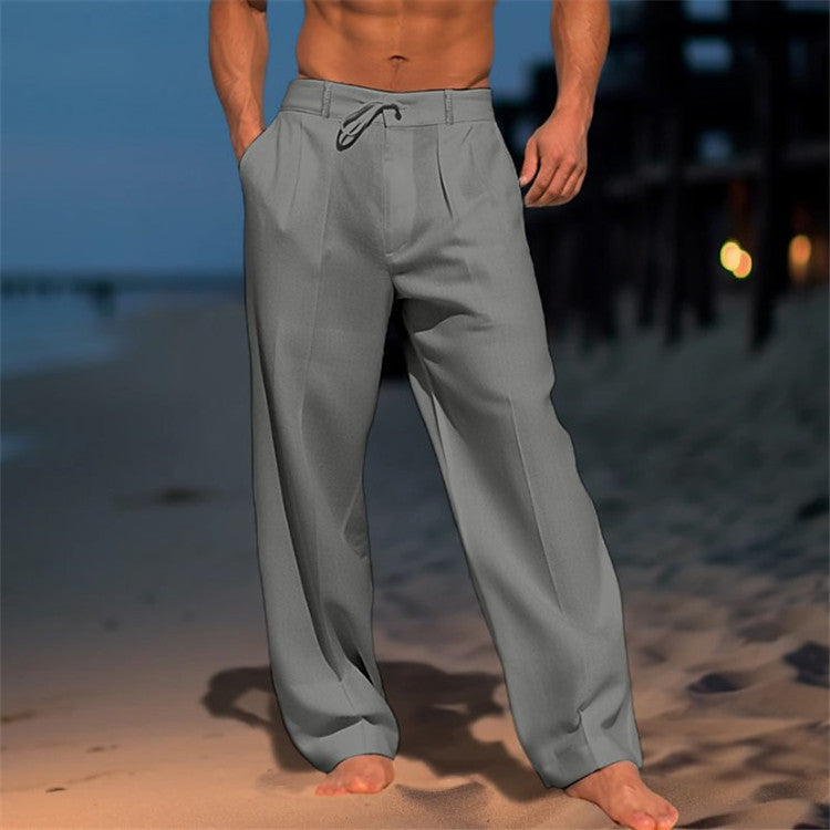 Men's Pants – 100% Linen – Relaxed Fit – Drawstring Waist – Full Length