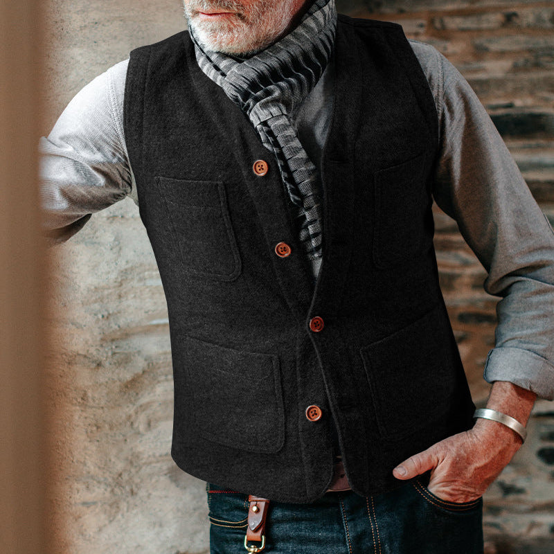 Men's Vest – Tailored Fit – Wool Feel – Buttons – Welt Pockets – Smart Layered Style