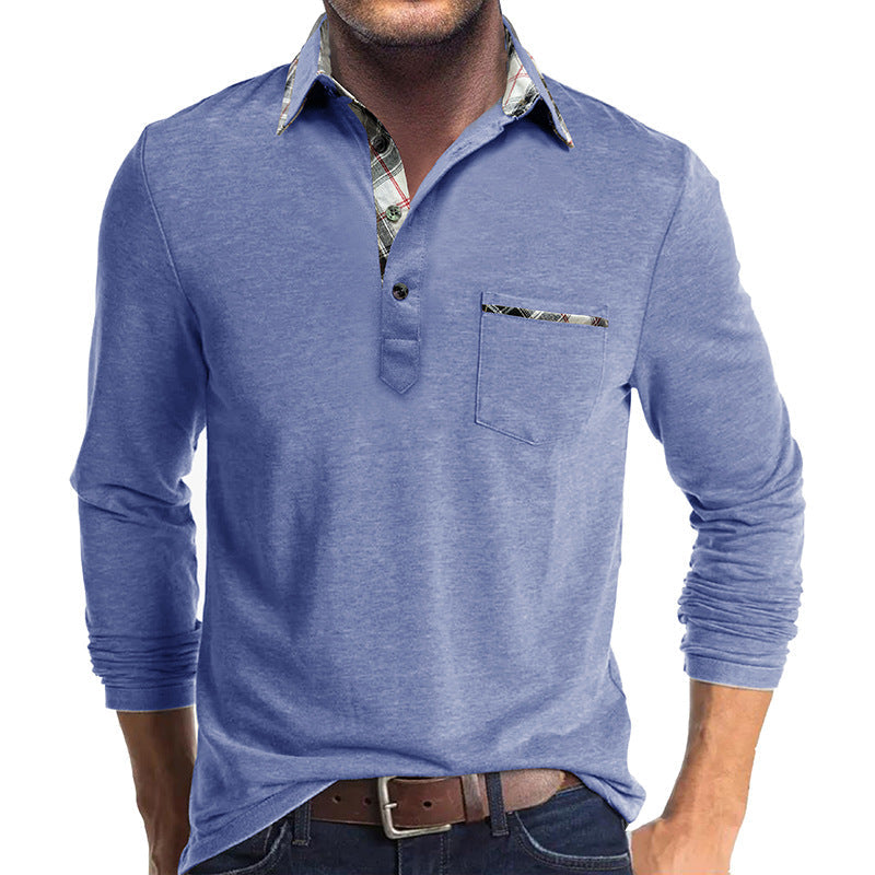 Men's Shirt with Long Sleeves – Cotton – Regular Fit – Checked Collar Inside – Button Closure
