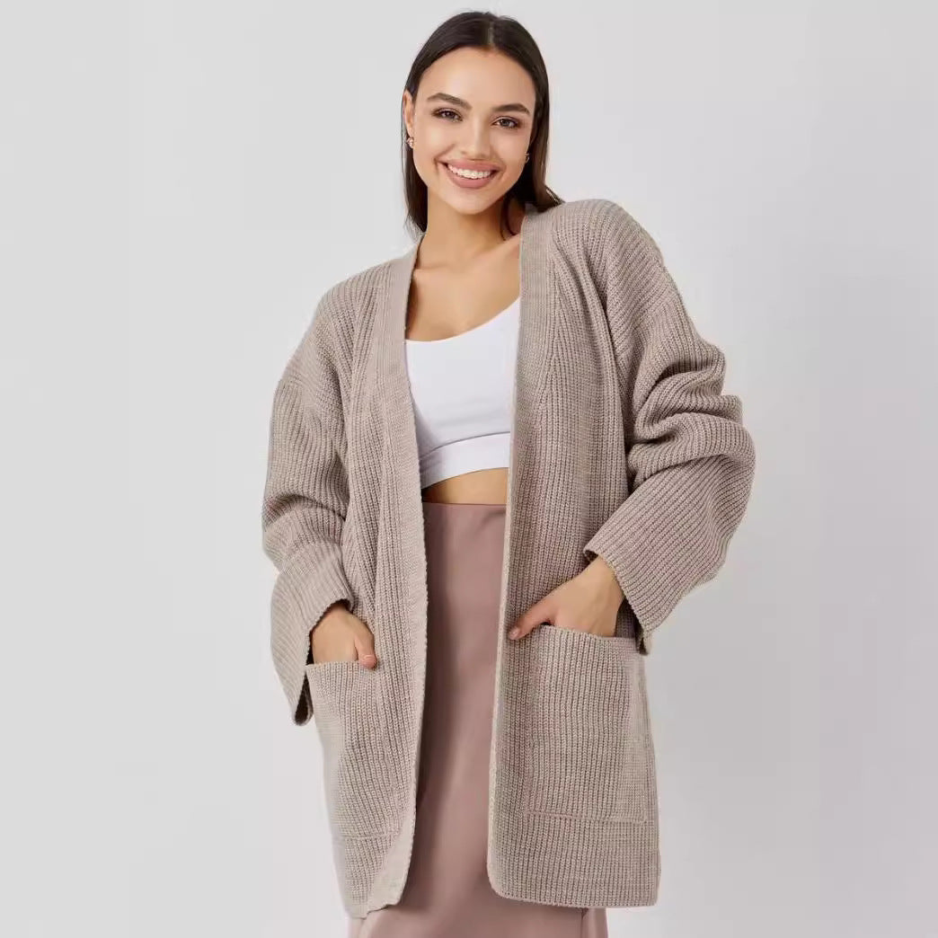 Women's Cardigan – Knitted Wool Blend – Oversized Fit – Long Sleeves – Open Front