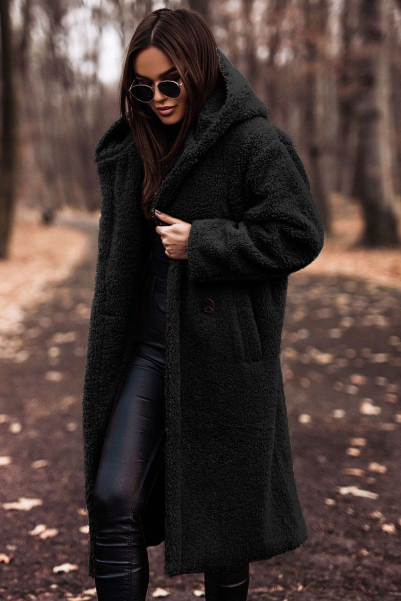 Women's Coat – Oversized Fit – Long Model – Hood – Soft Wool-like Texture