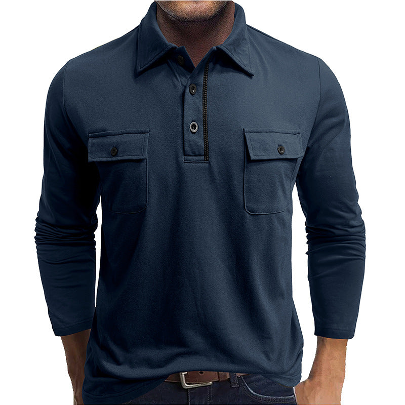 Men's Polo Shirt – Cotton Blend – Regular Fit – Long Sleeves – Flap Chest Pockets