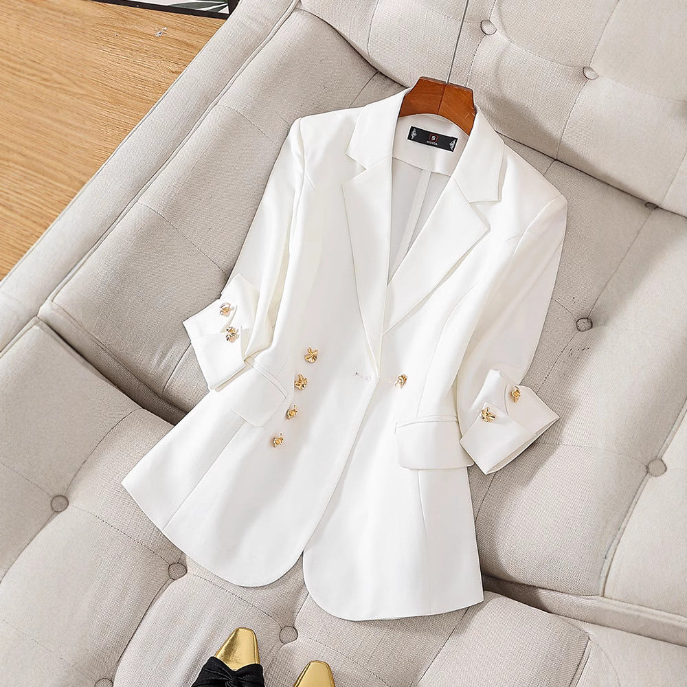 Women's Blazer – Tailored Fit – Three-Quarter Sleeve – Classic Collar – Hip Length