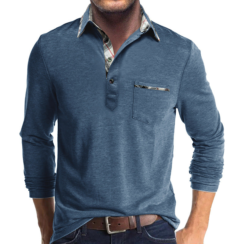 Men's Shirt with Long Sleeves – Cotton – Regular Fit – Checked Collar Inside – Button Closure