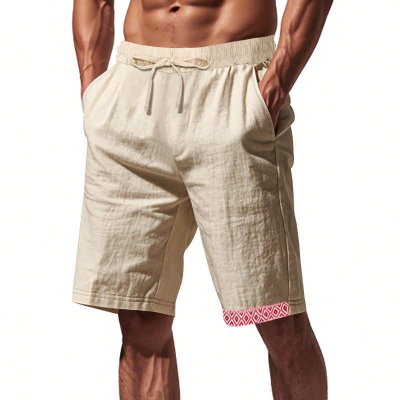 Men's Linen Shorts – Loose Fit – Breathable Fabric – Drawstring Waist – Boho Details