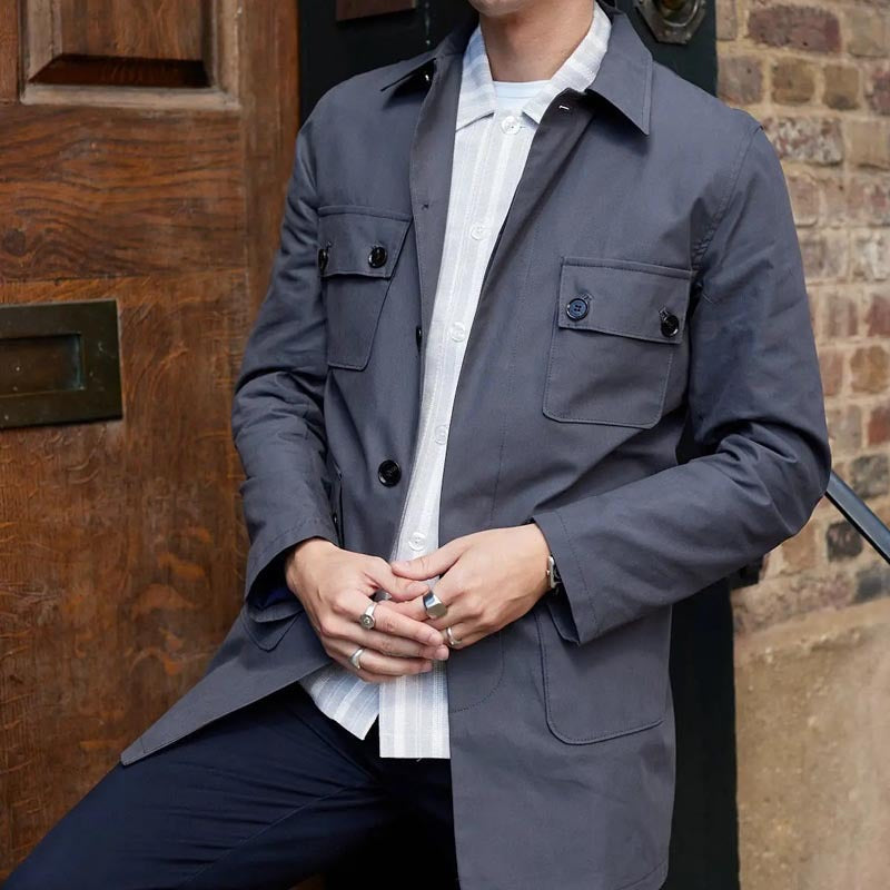 Men's Utility Jacket – Regular Fit – Cotton Blend – Shirt Collar – Multiple Pockets