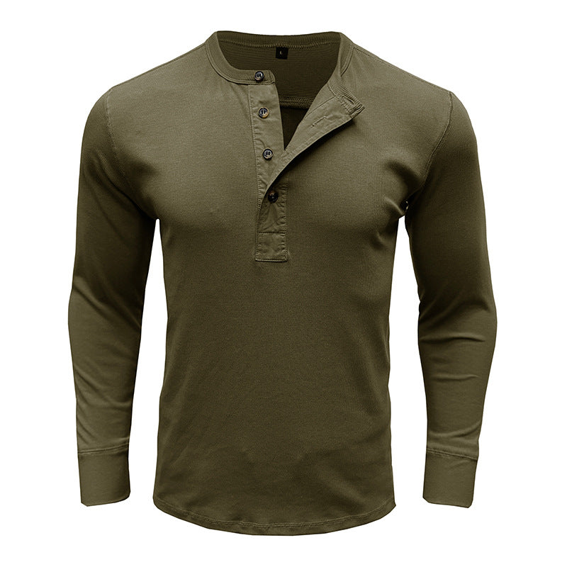 Men's Shirt Long Sleeve – Regular Fit – Cotton Blend – Henley Neck Casual Style