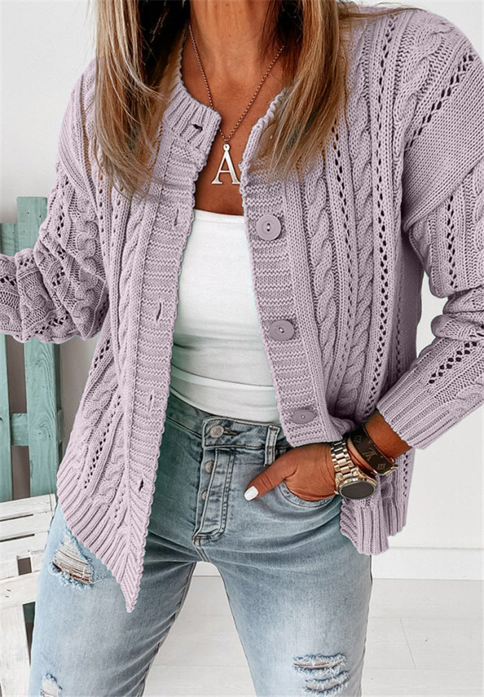 Women's Cardigan – Wool Knit – Relaxed Fit – Cable Knit – Button Opening