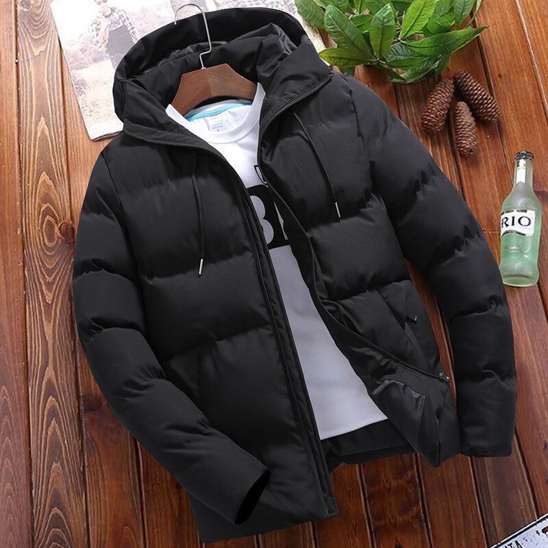 Men's Puffer Jacket – Oversized Fit – Cotton – Hood – Padded Short Everyday Jacket