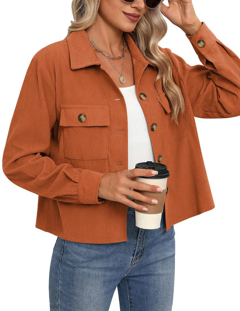 Women's Jacket – Relaxed Fit – Ribbed Texture – Buttons – Chest Pockets