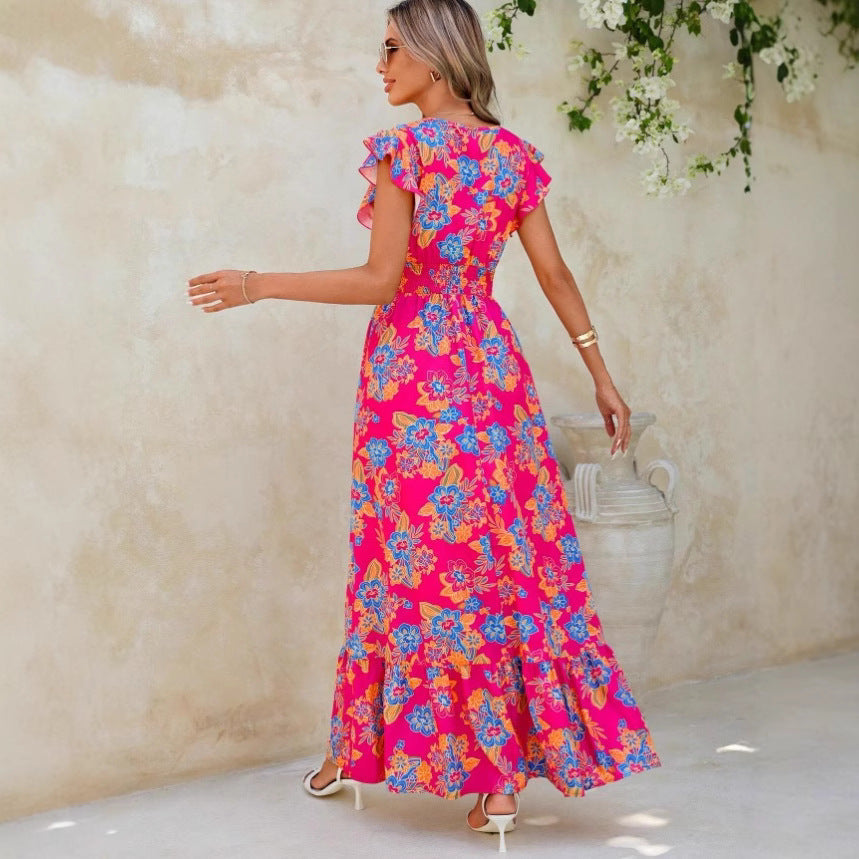 Dress for Women – Sleeveless Maxi Dress – Floral Print – V-Neck – Loose Fit