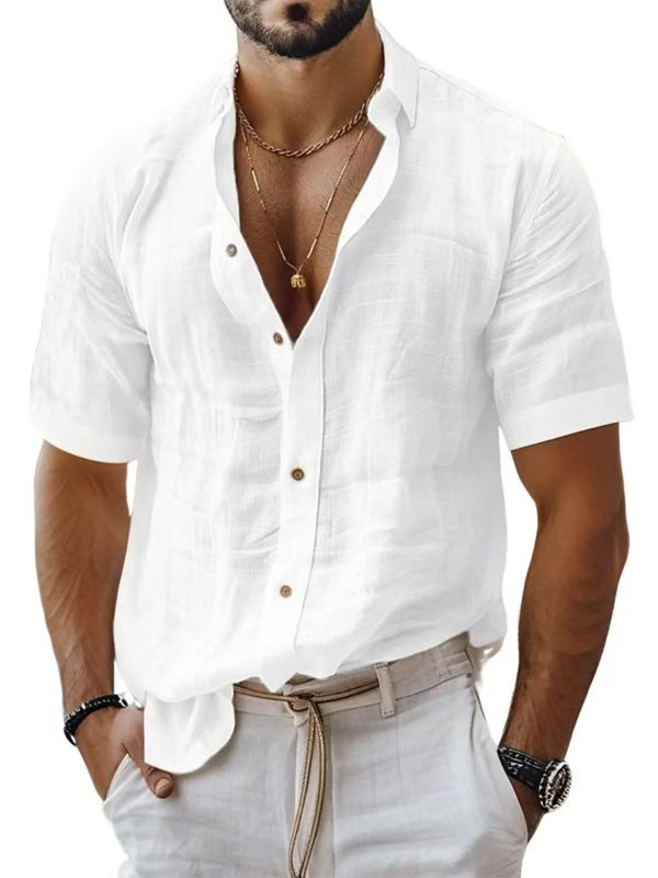 Men's Shirt with Lapel – Breathable Fabric – Relaxed Fit – Short Sleeve – Chest Pocket