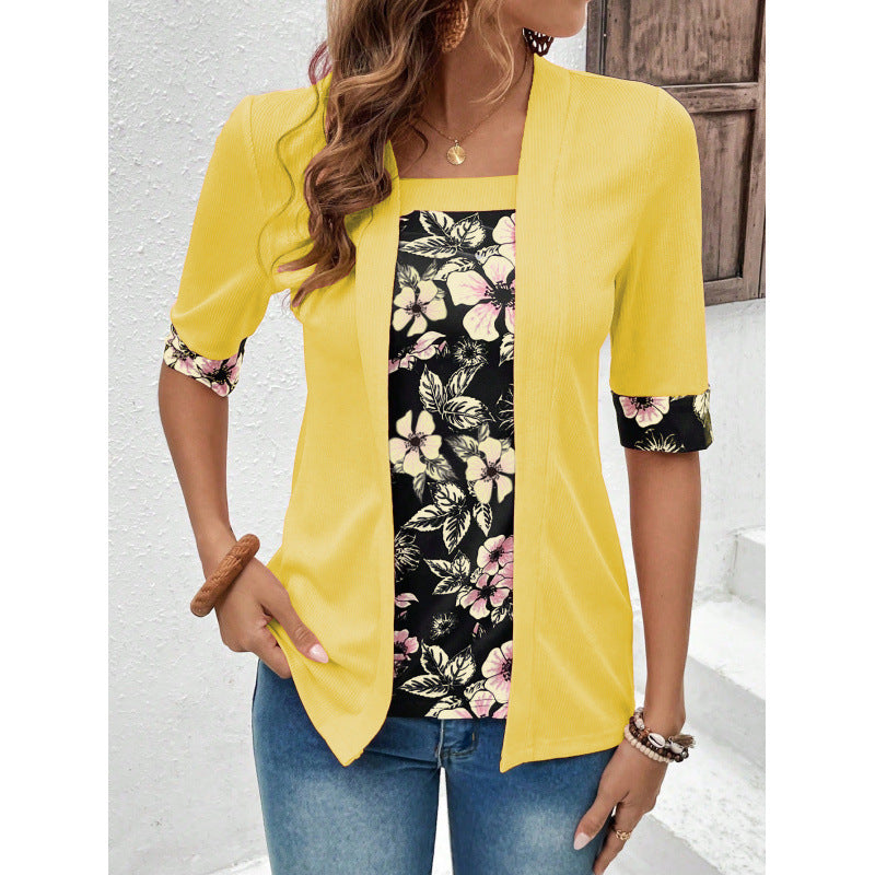 Women's Blouse – Layered Design – Soft Knit – Relaxed Fit – Half Sleeve