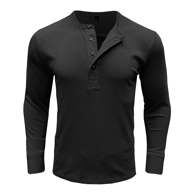 Men's Shirt Long Sleeve – Regular Fit – Cotton Blend – Henley Neck Casual Style