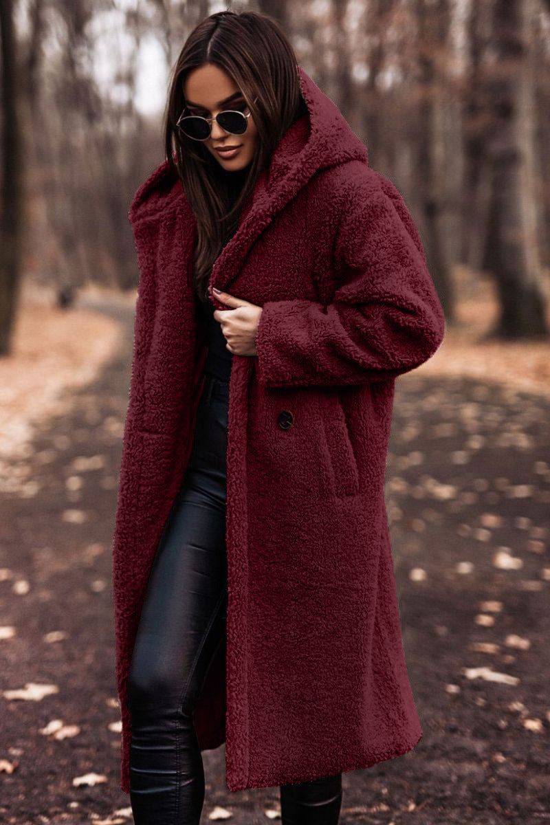 Women's Coat – Oversized Fit – Long Model – Hood – Soft Wool-like Texture