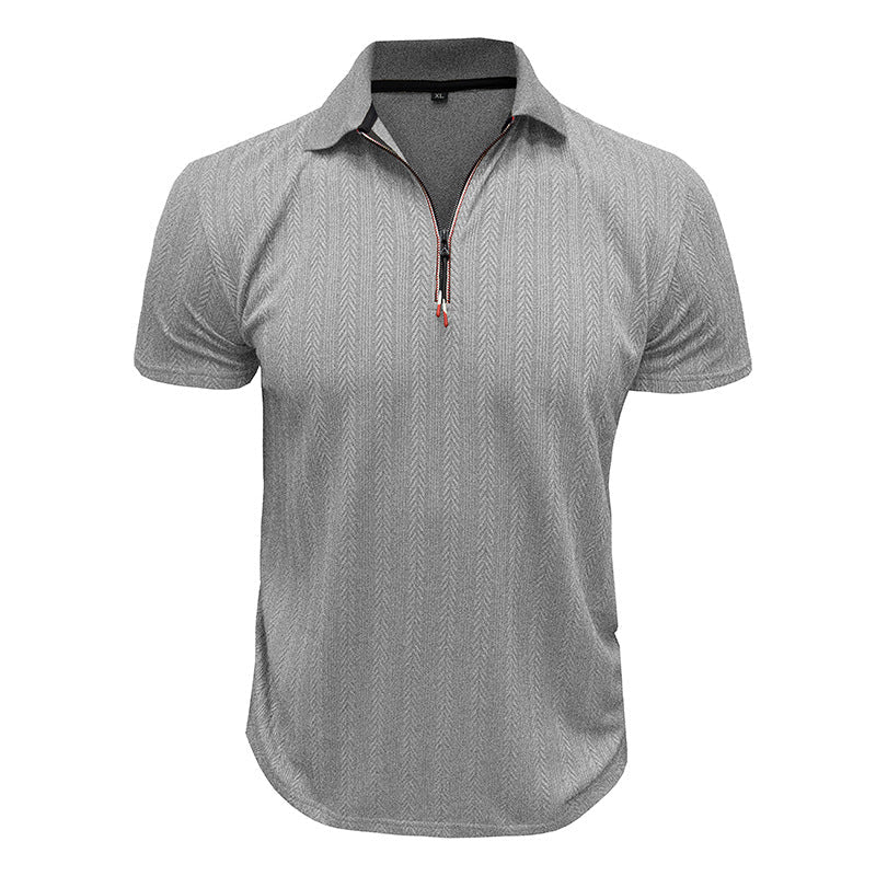Men's Pique T-Shirt – Ribbed Knit – Zipper Neck – High Collar – Regular Fit