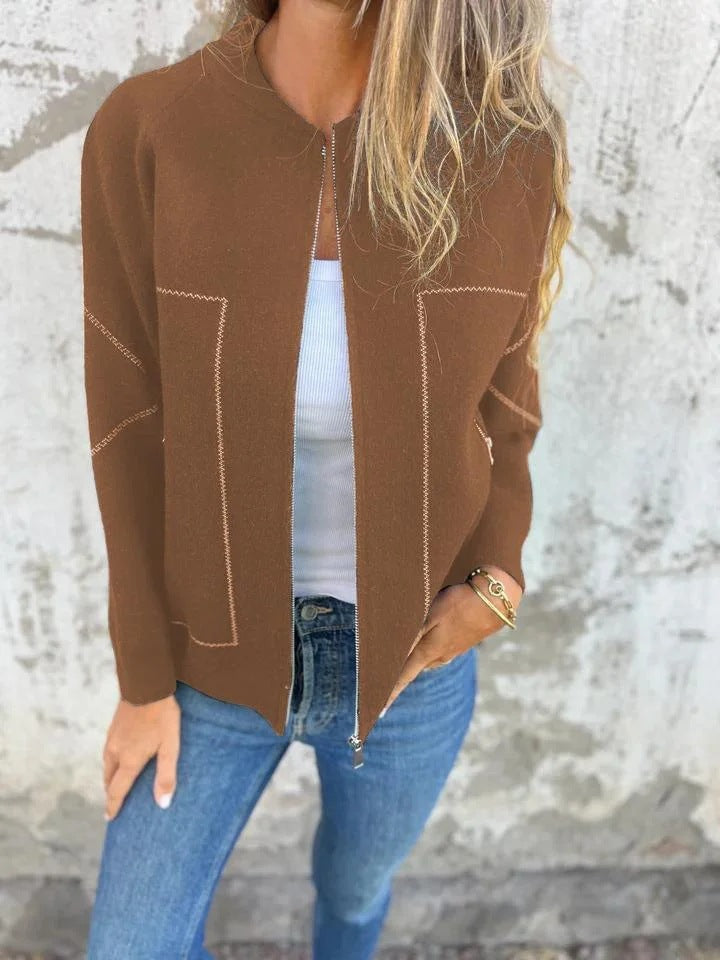 Women's Cardigan Jacket – Wool Blend – Relaxed Fit – Zipper – Side Pockets