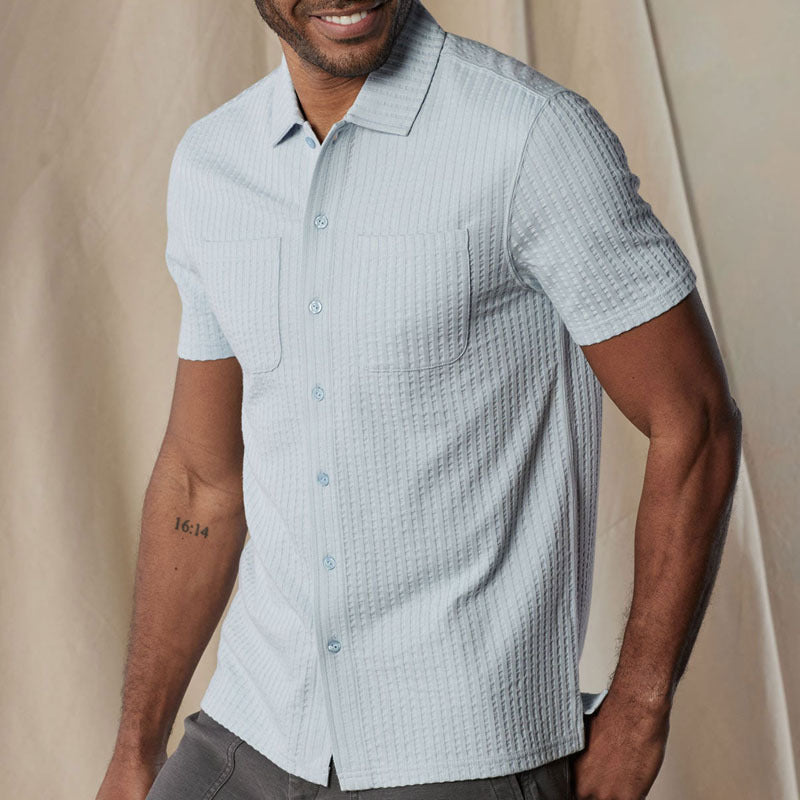 Men's Shirt – Short Sleeve – Regular Fit – Button Closure – Textured Cotton Blend