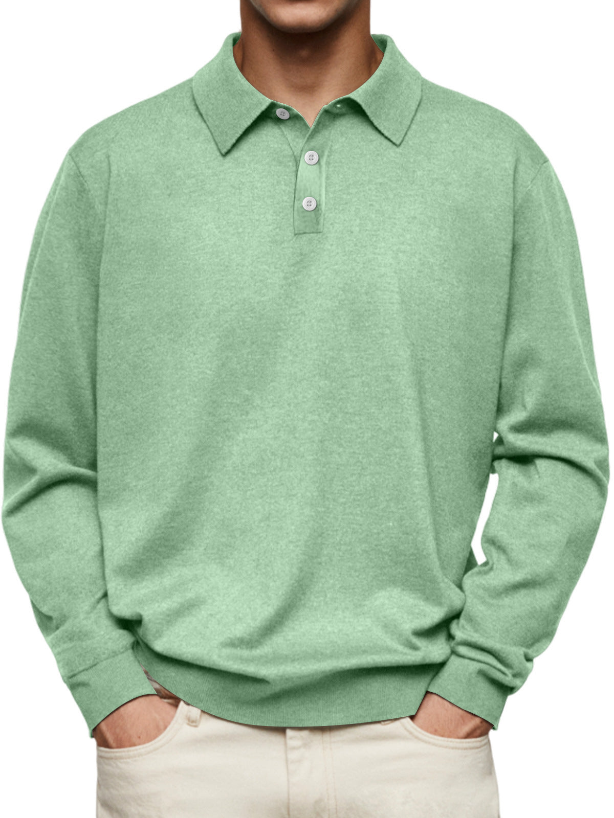 Men's Polo Shirt – Relaxed Fit – Long Sleeve – Soft Knit – Breathable Fabric