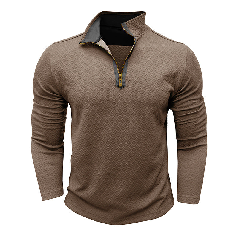 Men's Sweater – Cotton Knit – Regular Fit – Half Zipper – Textured Pattern