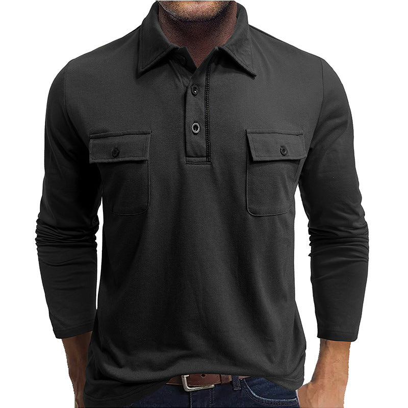 Men's Polo Shirt – Cotton Blend – Regular Fit – Long Sleeves – Flap Chest Pockets