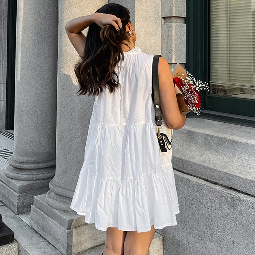 Women's A-line Dress - Sleeveless Loose Fit - Layered Hem - Light Everyday Wear