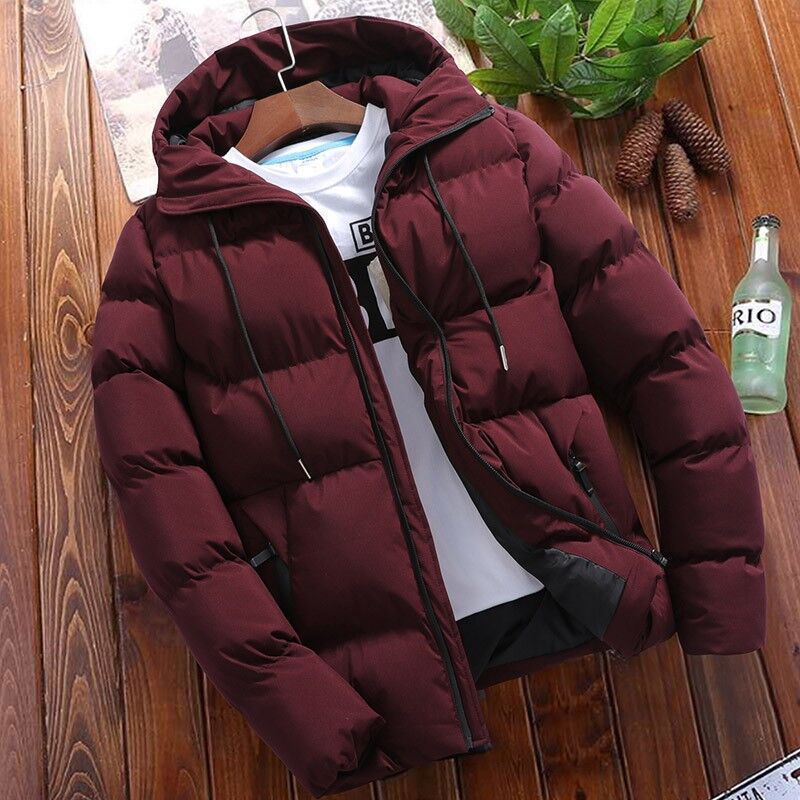Men's Puffer Jacket – Oversized Fit – Cotton – Hood – Padded Short Everyday Jacket