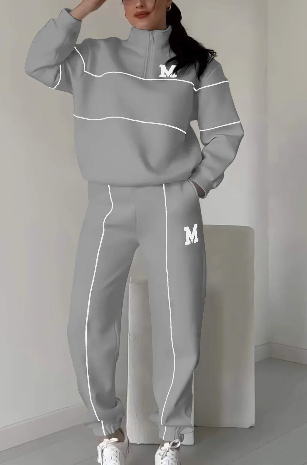 Women's Tracksuit – Oversized Fit – Cotton Blend – Half Zipper – Ribbed Collar