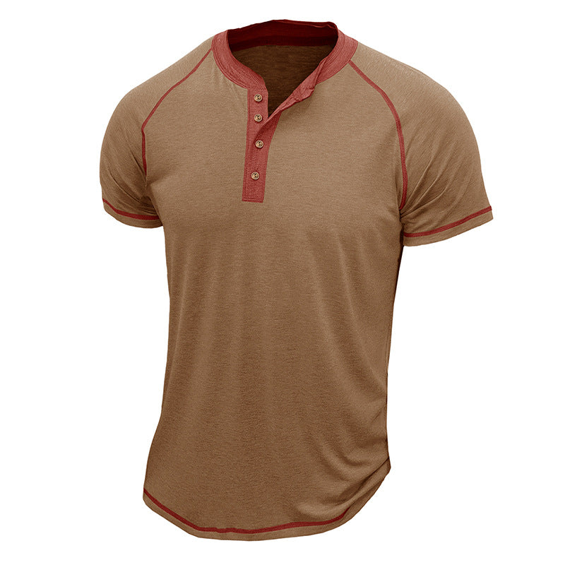 Men's Henley Shirt – Cotton Blend – Regular Fit – Short Sleeves – Contrast Details