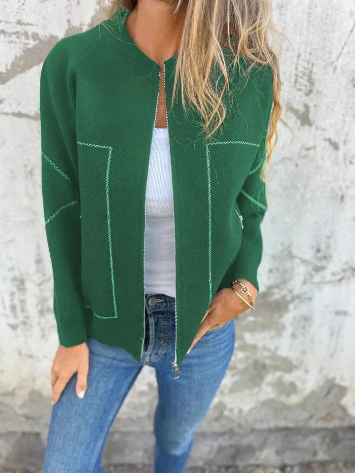Women's Cardigan Jacket – Wool Blend – Relaxed Fit – Zipper – Side Pockets