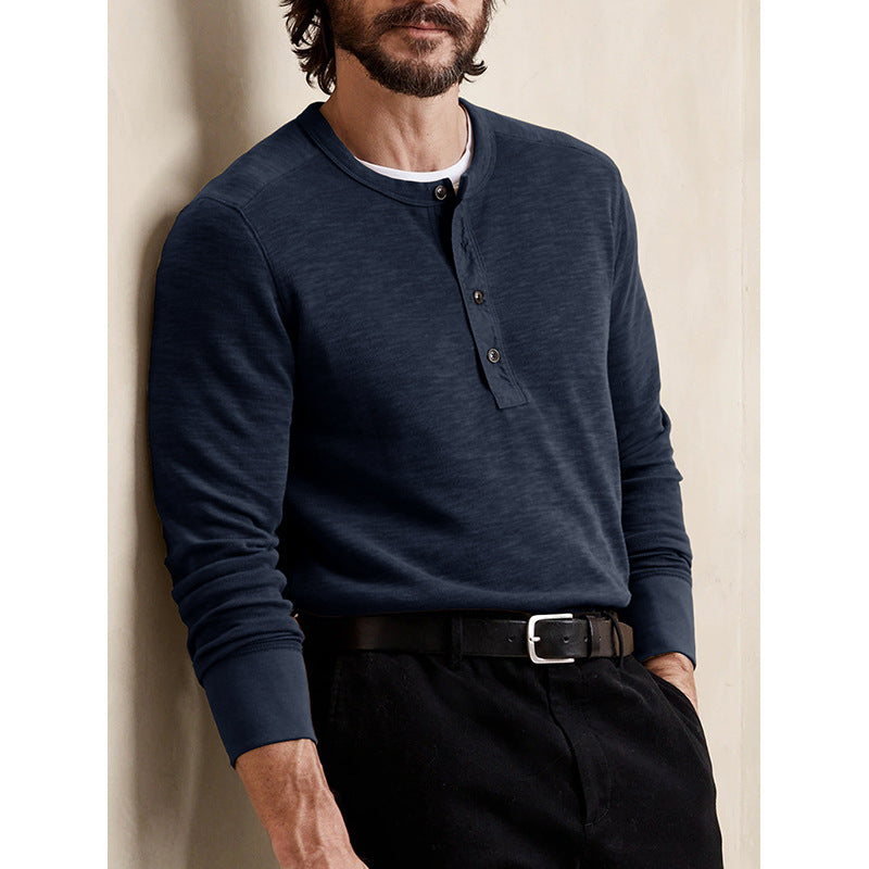Men's Shirt Long Sleeve – Regular Fit – Cotton Blend – Henley Neck Casual Style