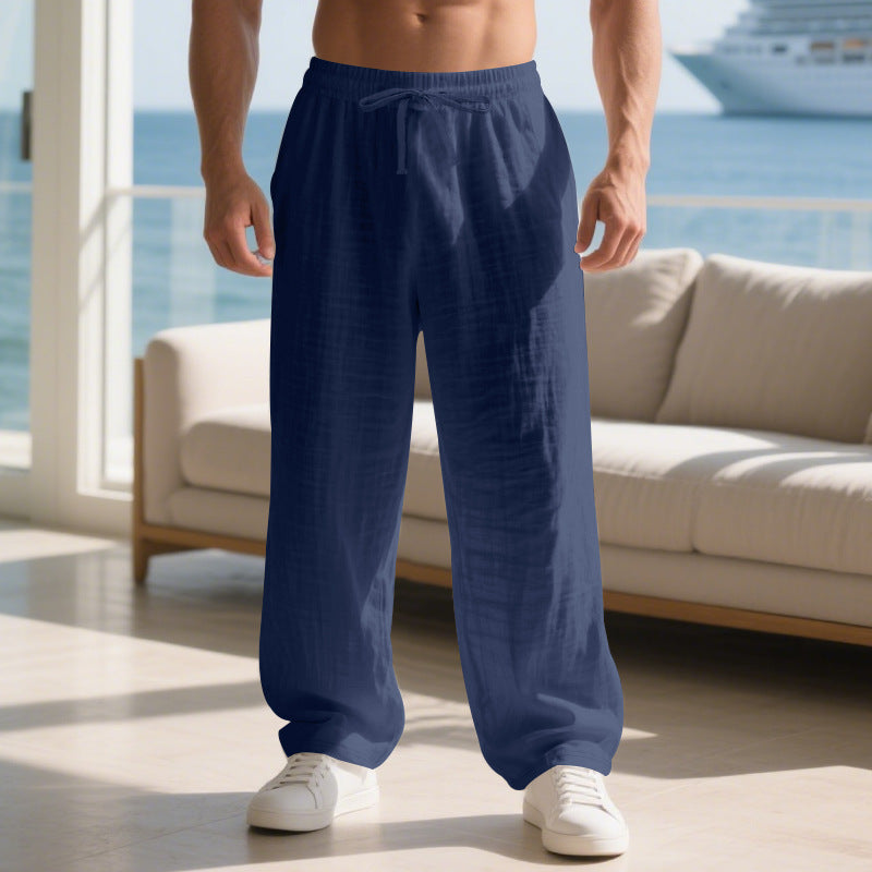 Men's Trousers – Relaxed Fit – Light Cotton – Drawstring Waist – Side Pockets