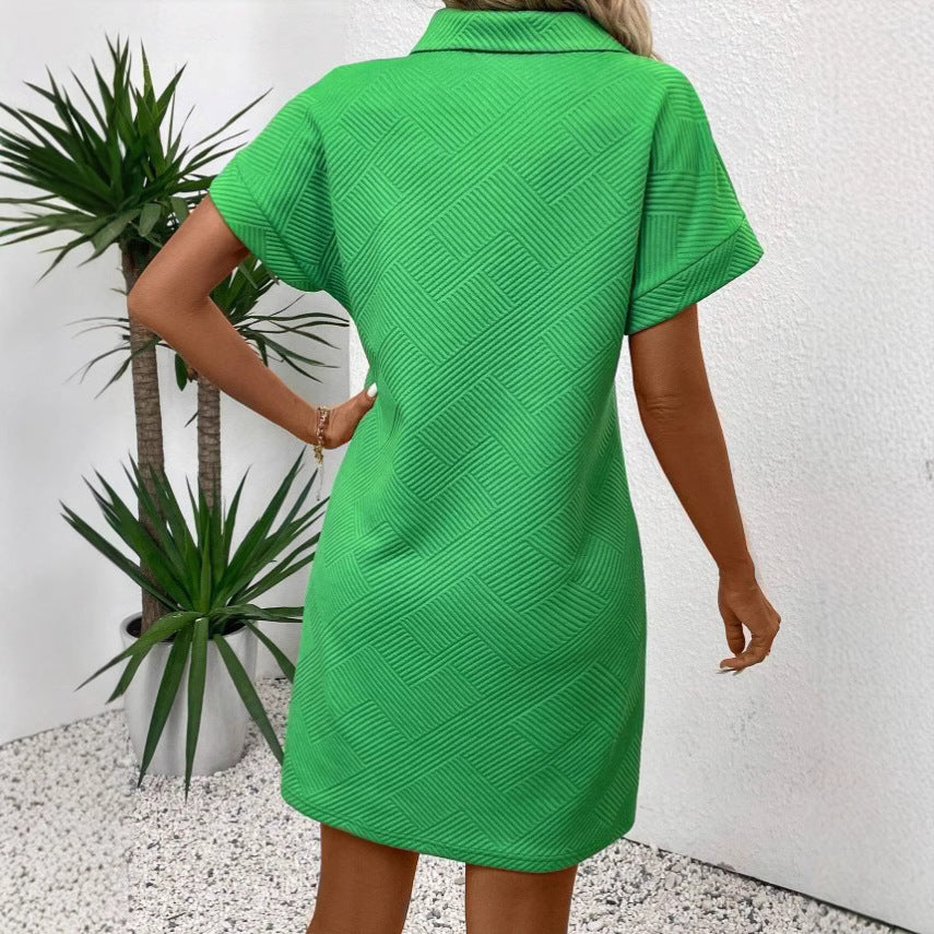 Dress for Women – Polo Collar – Relaxed Fit – Textured Fabric – Short Sleeves