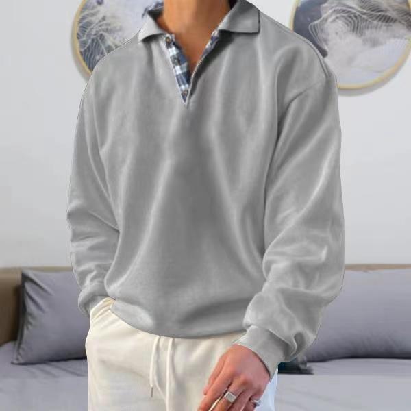 Men's Sweater – Loose Fit – V-neck with Lapels – Soft Knit – Ribbed Cuffs