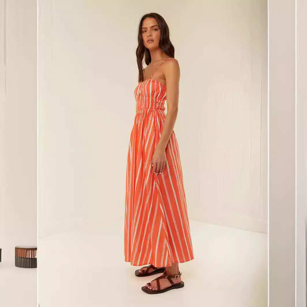 Maxi Dress Women – Off-Shoulder – Spaghetti Straps – Light Cotton – Ruched Waist – Loose Fit
