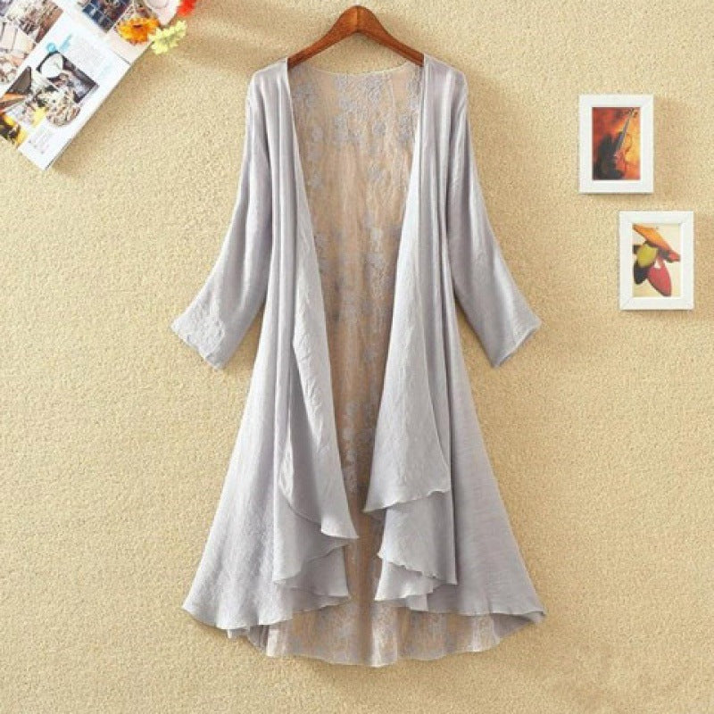 Women's Cardigan – Mid-Length – Open Front – Lace Back – Loose Fit – Breathable Fabric