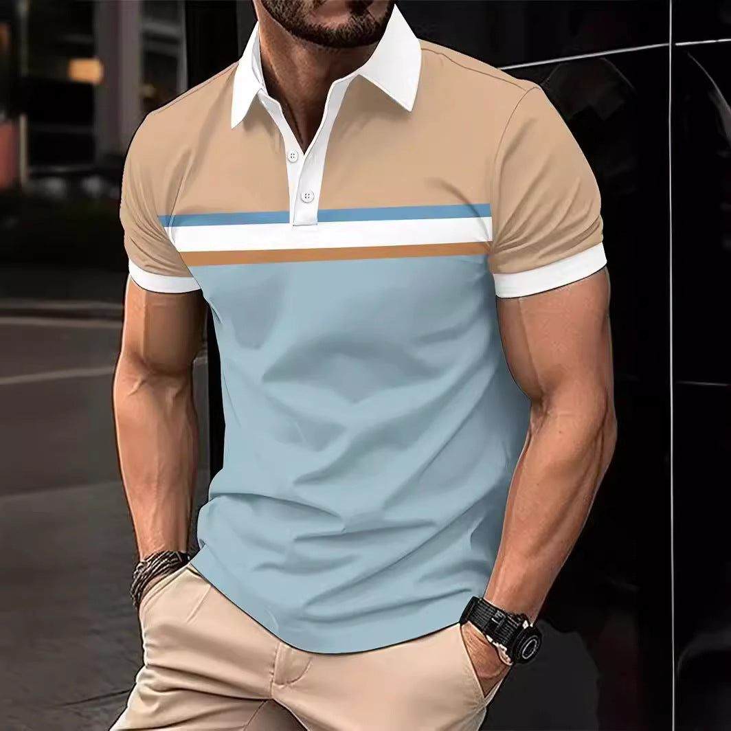 Men's Polo Shirt – Slim Fit – Cotton – Striped Chest – Contrast Details