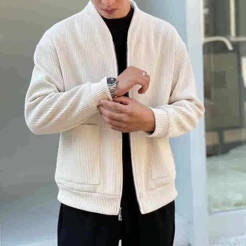 Men's Jacket – Relaxed Fit – Zipper – V-neck – Structured Ribbed Design