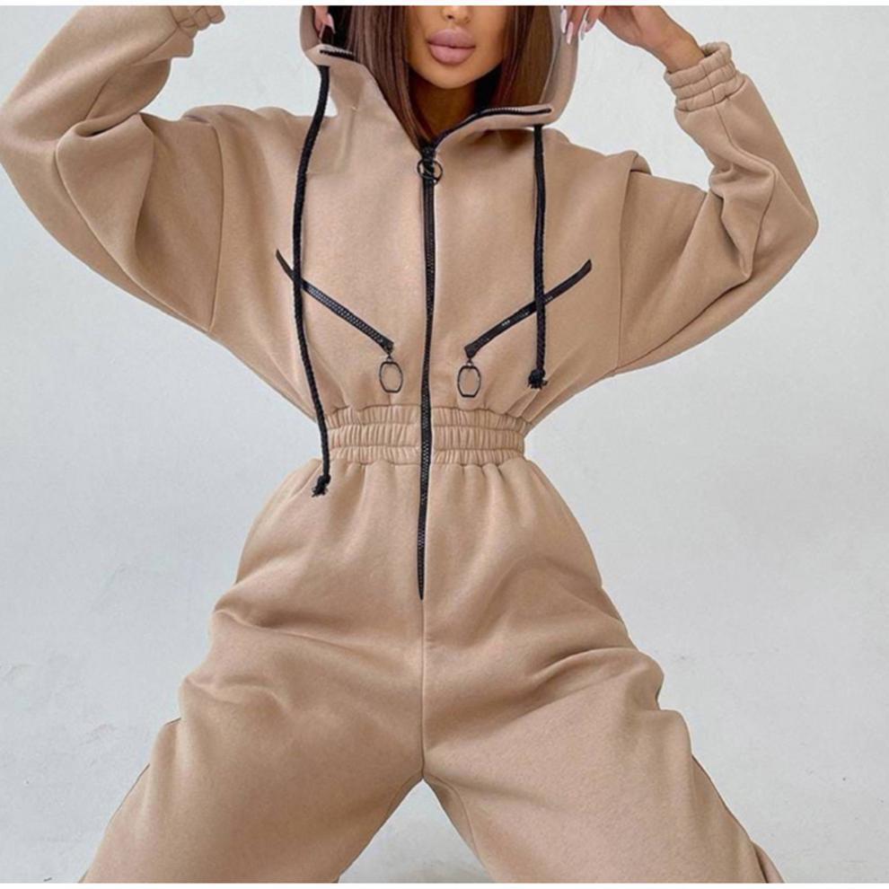 Women's jumpsuit – cotton blend – relaxed fit – hood – front zipper