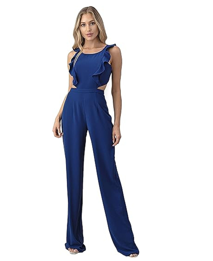Women's jumpsuit – high waist – wide legs – sleeveless – ruffle details – cut-out waist
